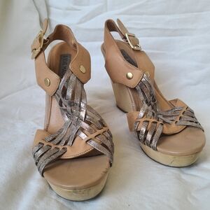 Steve Madden Beige and Metallic Wedge Sandals